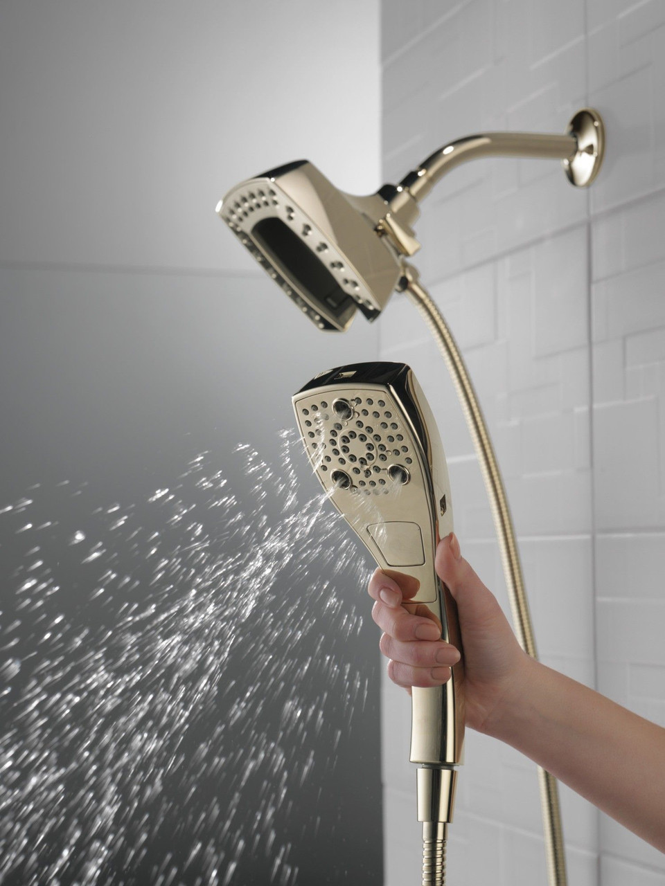 Delta 58474-PN-PR Universal Showering Components H2Okinetic In2ition 5-Setting Two-in-One Shower, Lumicoat Polished Nickel