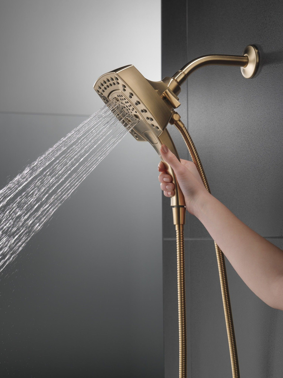 Delta 58474-CZ-PR Universal Showering Components H2Okinetic In2ition 5-Setting Two-In-One Shower, Lumicoat Champagne Bronze