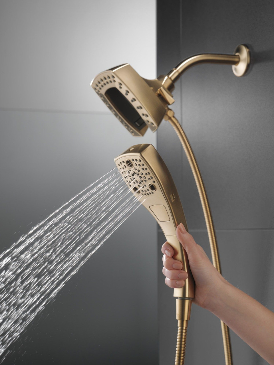 58474-CZ-PR Universal Showering Components H2Okinetic In2ition 5-Setting Two-In-One Shower, Lumicoat Champagne Bronze