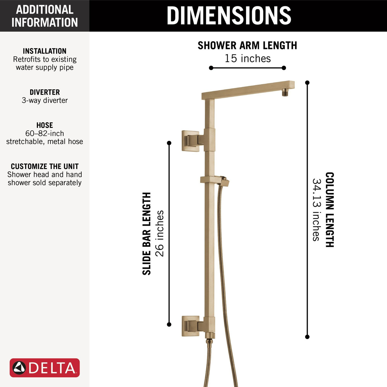 Delta 58420-CZ-PR Universal Showering Components Emerge 26" Angular Shower Column, Lumicoat Champagne Bronze