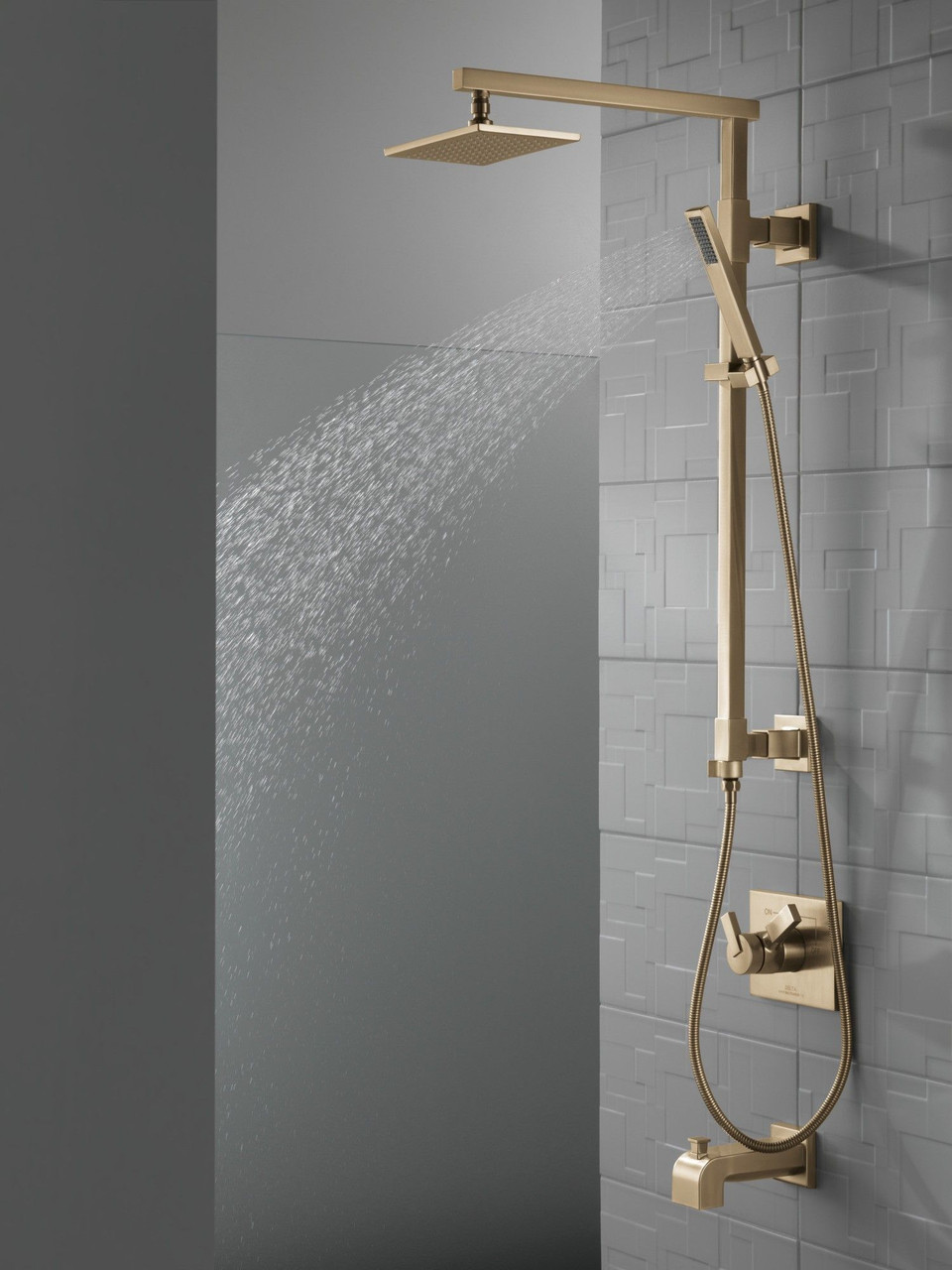 58420-CZ-PR Universal Showering Components Emerge 26" Angular Shower Column, Lumicoat Champagne Bronze