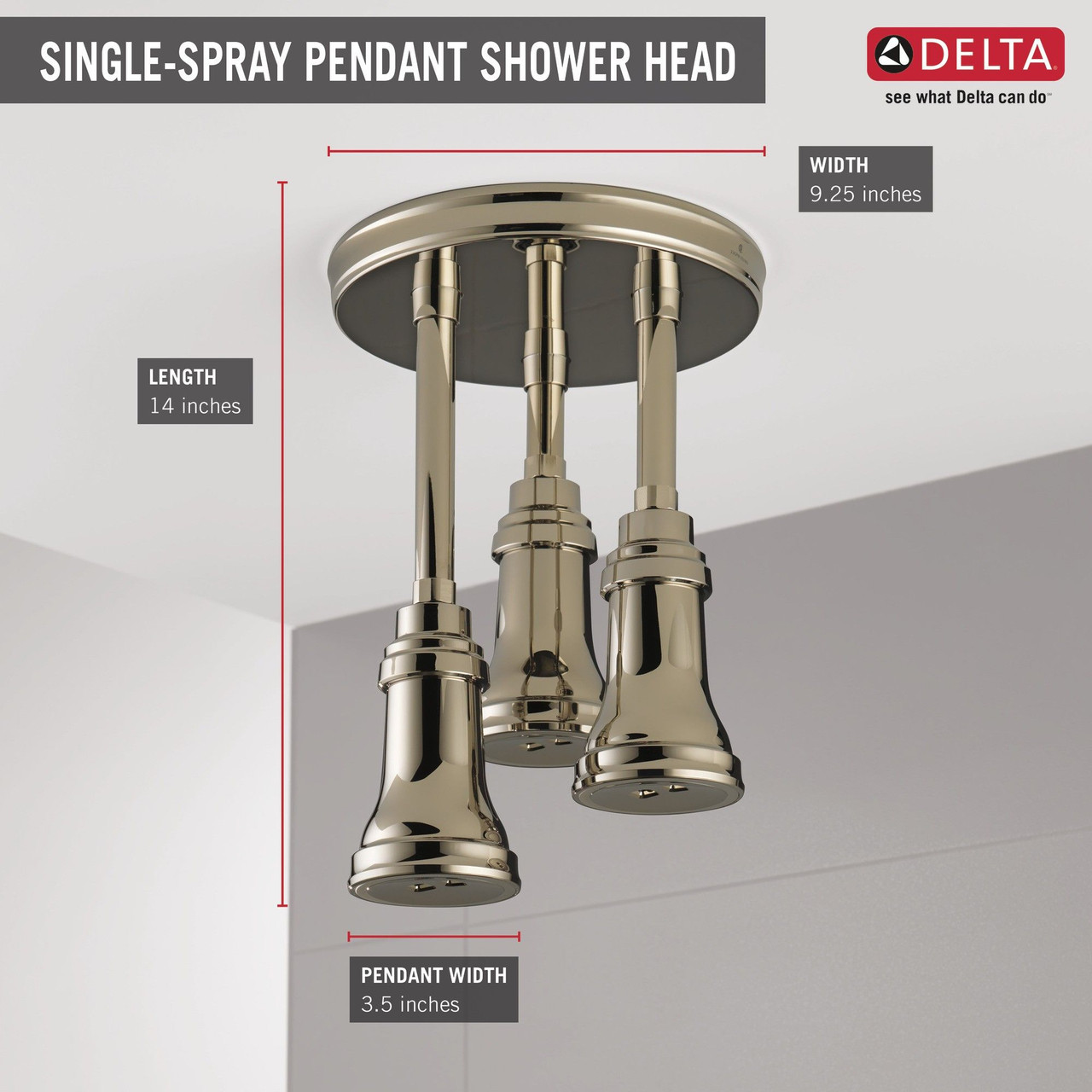 Delta 57190-PN25-L Universal Showering Components H2Okinetic Pendant Raincan Shower Head with LED Light, Polished Nickel