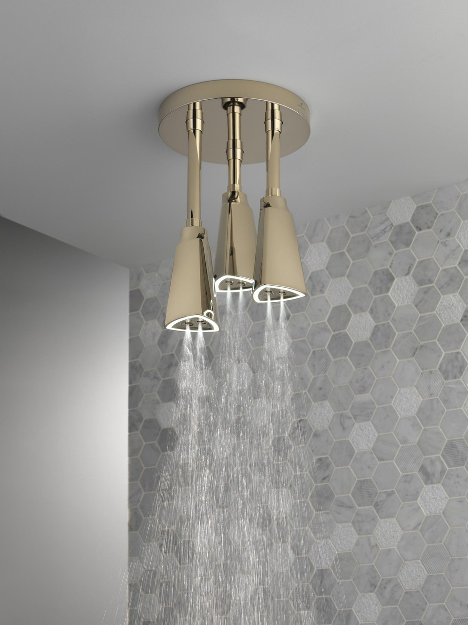 Delta 57140-PN25-L Universal Showering Components H2Okinetic Pendant Raincan Shower Head with LED Light, Polished Nickel