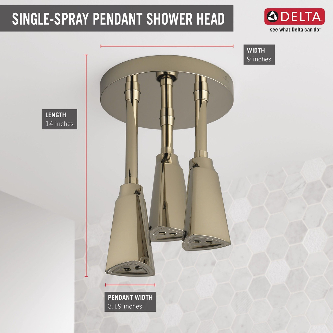 Delta 57140-PN25-L Universal Showering Components H2Okinetic Pendant Raincan Shower Head with LED Light, Polished Nickel