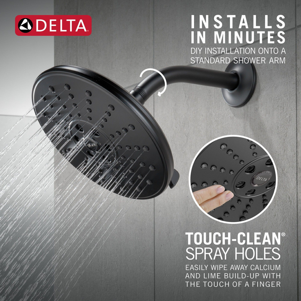 Delta 52688-BL Universal Showering Components H2Okinetic 3-Setting Raincan Shower Head, Matte Black
