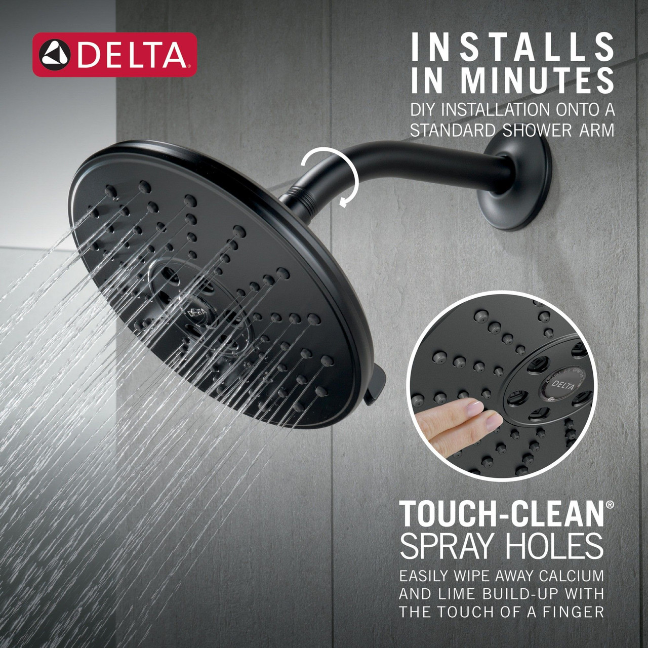 Delta 52688-BL Universal Showering Components H2Okinetic 3-Setting Raincan Shower Head, Matte Black