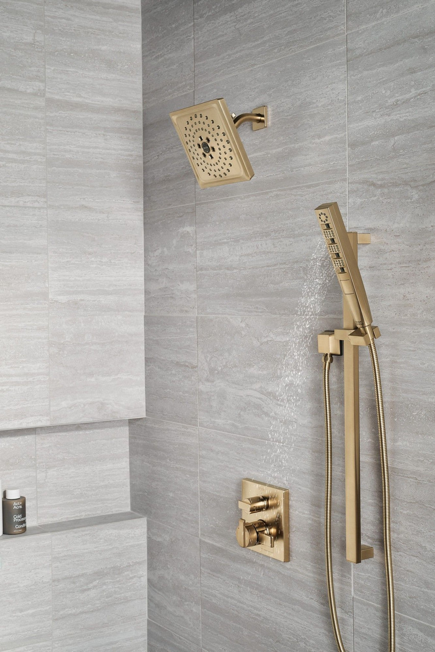 Delta 52684-CZ-PR Universal Showering Components H2Okinetic 3-Setting Raincan Shower Head, Lumicoat Champagne Bronze