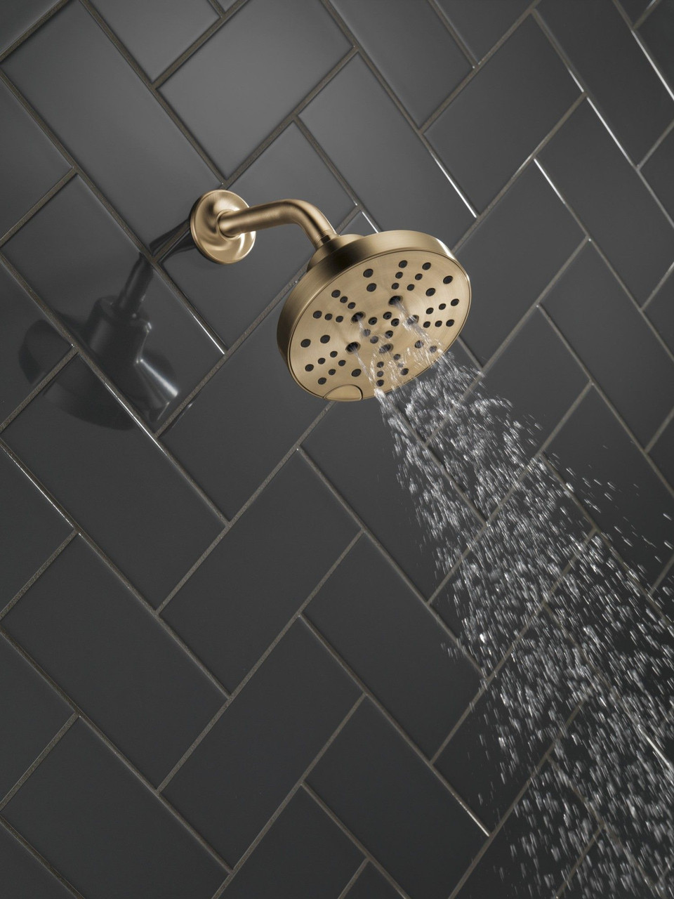 52668-CZ-PR Universal Showering Components H2Okinetic 5-Setting Contempoary Round Raincan Shower Head, Lumicoat Champagne Bronze