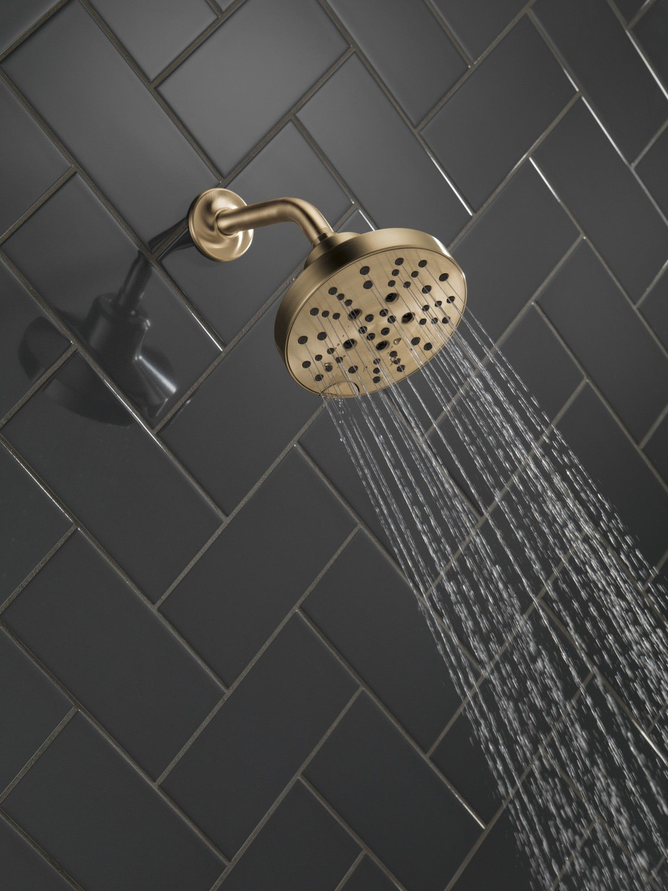 52668-CZ-PR Universal Showering Components H2Okinetic 5-Setting Contempoary Round Raincan Shower Head, Lumicoat Champagne Bronze