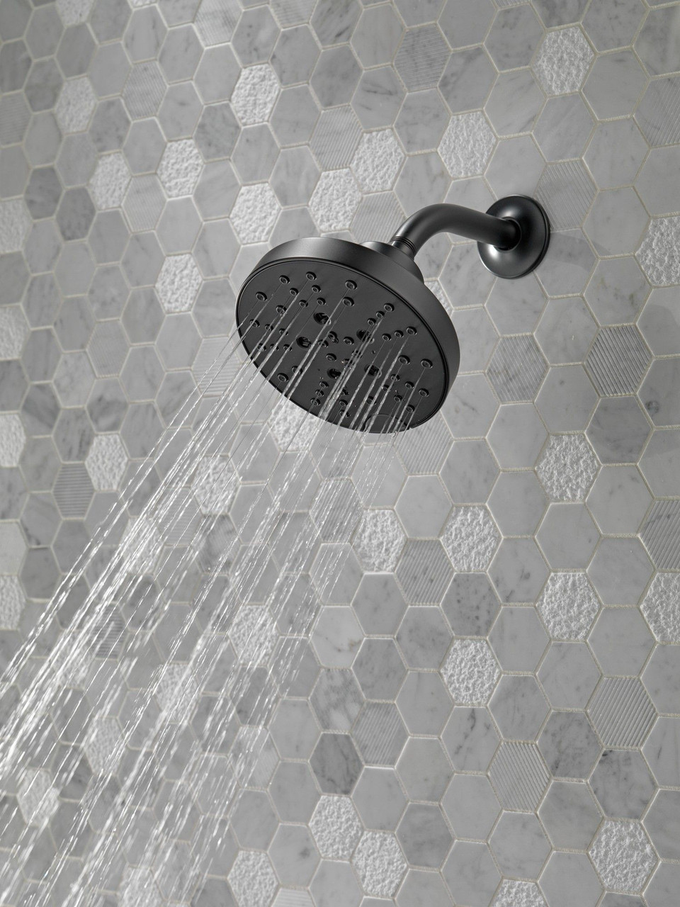 Delta 52668-BL Universal Showering Components H2Okinetic 5-Setting Contemporary Raincan Shower Head, Matte Black