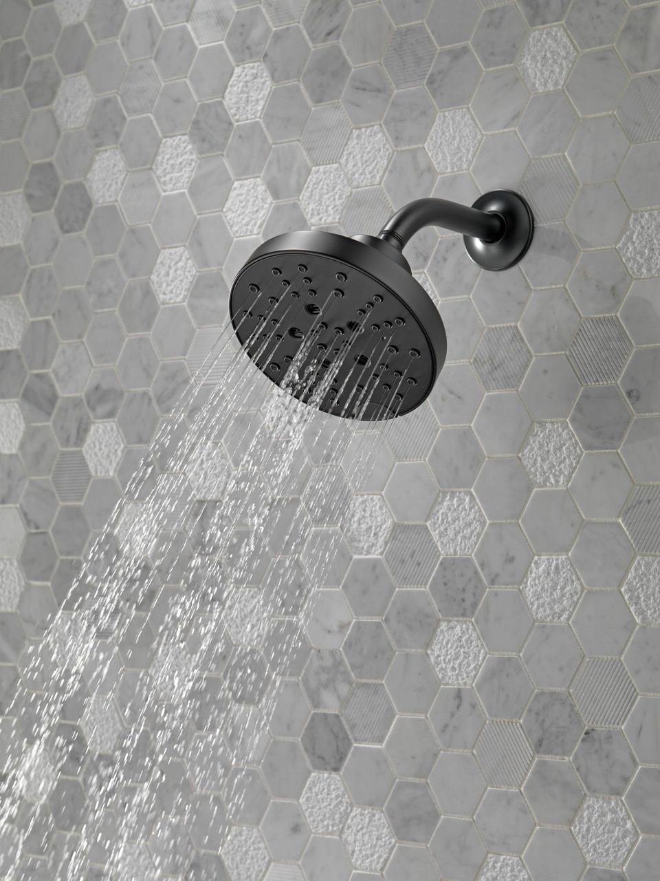 52668-BL Universal Showering Components H2Okinetic 5-Setting Contemporary Raincan Shower Head, Matte Black