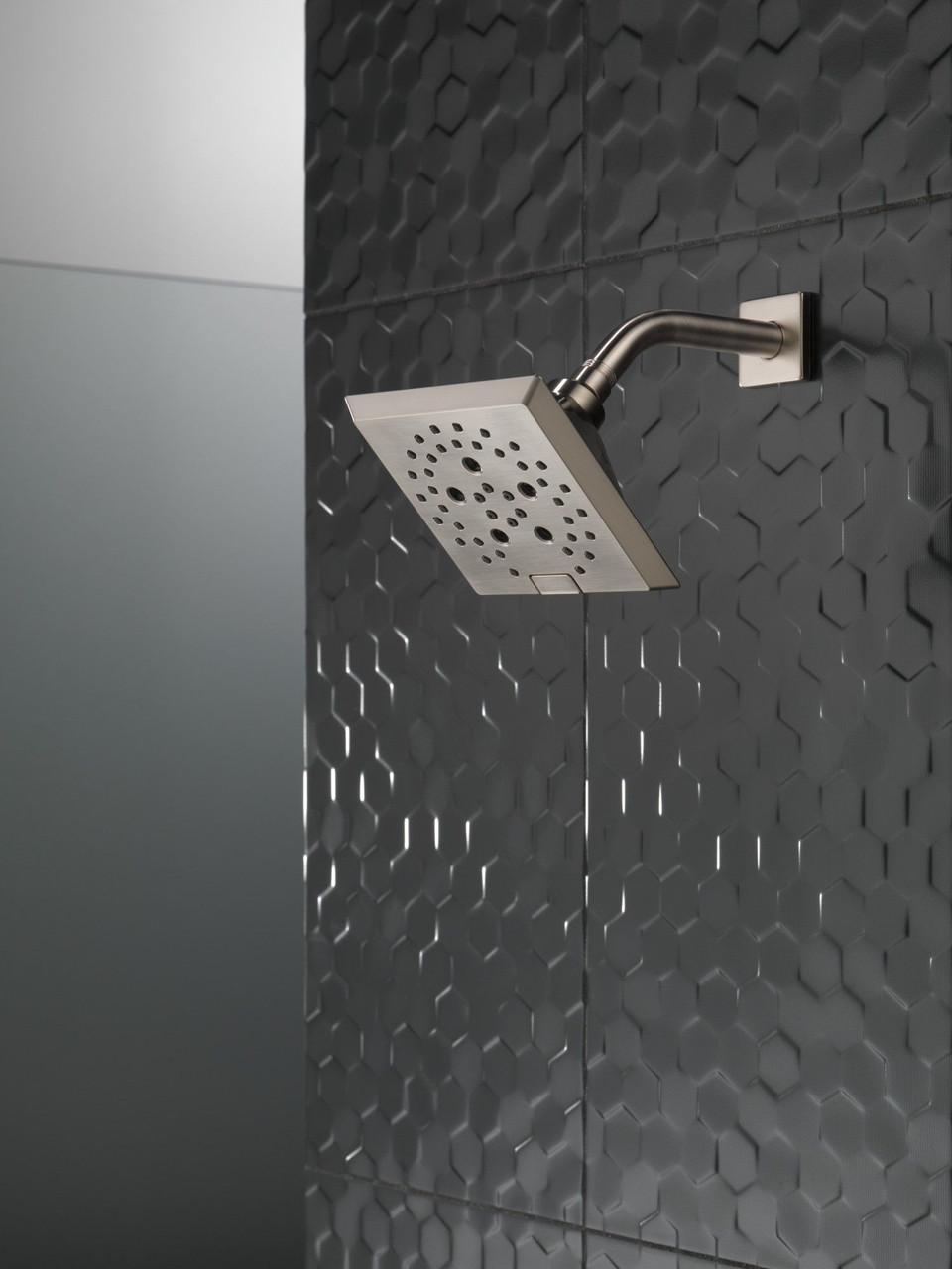Delta 52664-SS-PR Universal Showering Components H2Okinetic 5-Setting Angular Modern Raincan Shower Head, Lumicoat Stainless