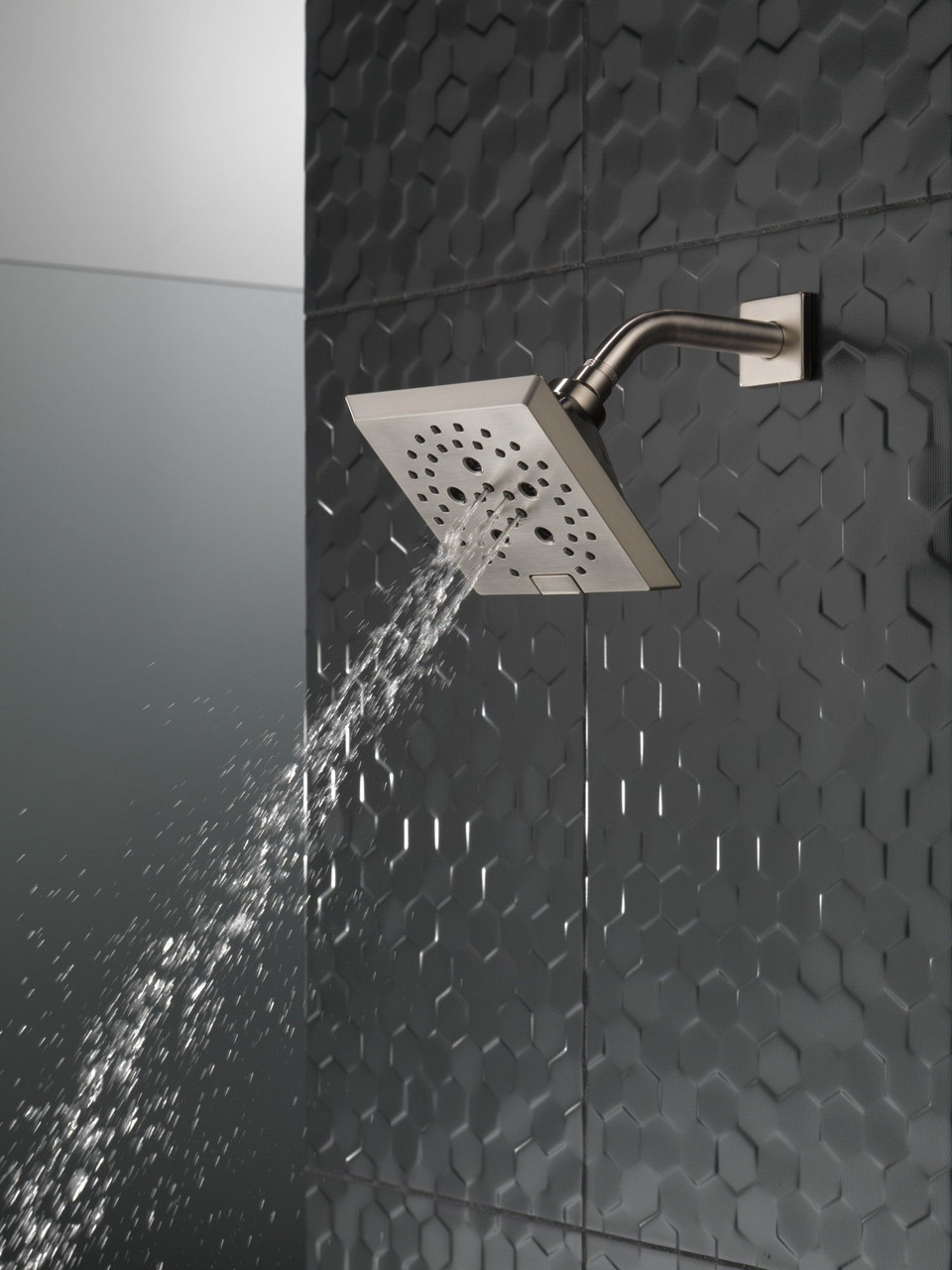 Delta 52664-SS-PR Universal Showering Components H2Okinetic 5-Setting Angular Modern Raincan Shower Head, Lumicoat Stainless
