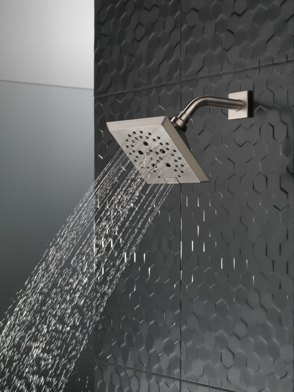 Delta 52664-SS-PR Universal Showering Components H2Okinetic 5-Setting Angular Modern Raincan Shower Head, Lumicoat Stainless