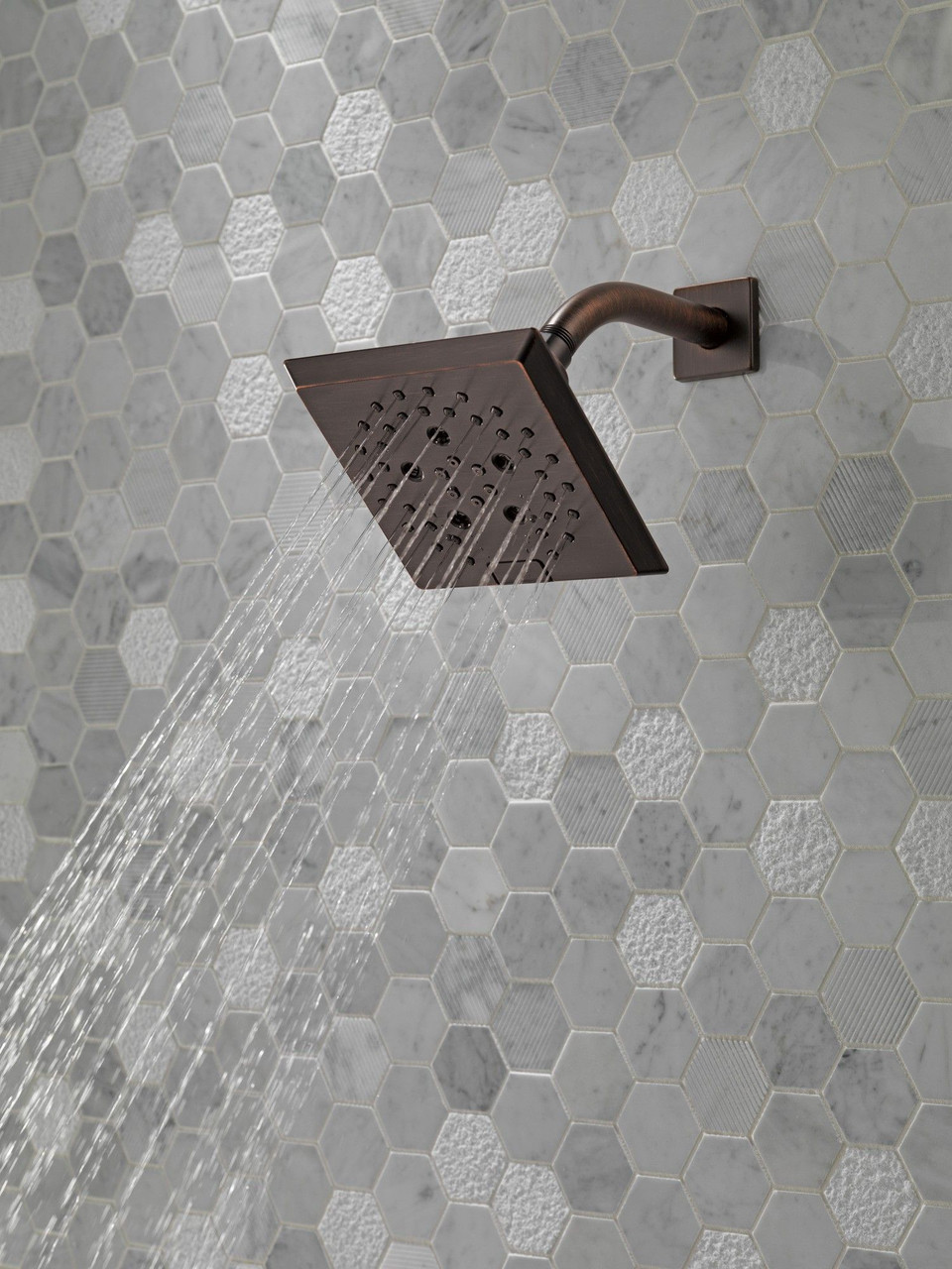 Delta 52664-RB Universal Showering Components H2Okinetic 5-Setting Angular Modern Raincan Shower Head, Venetian Bronze