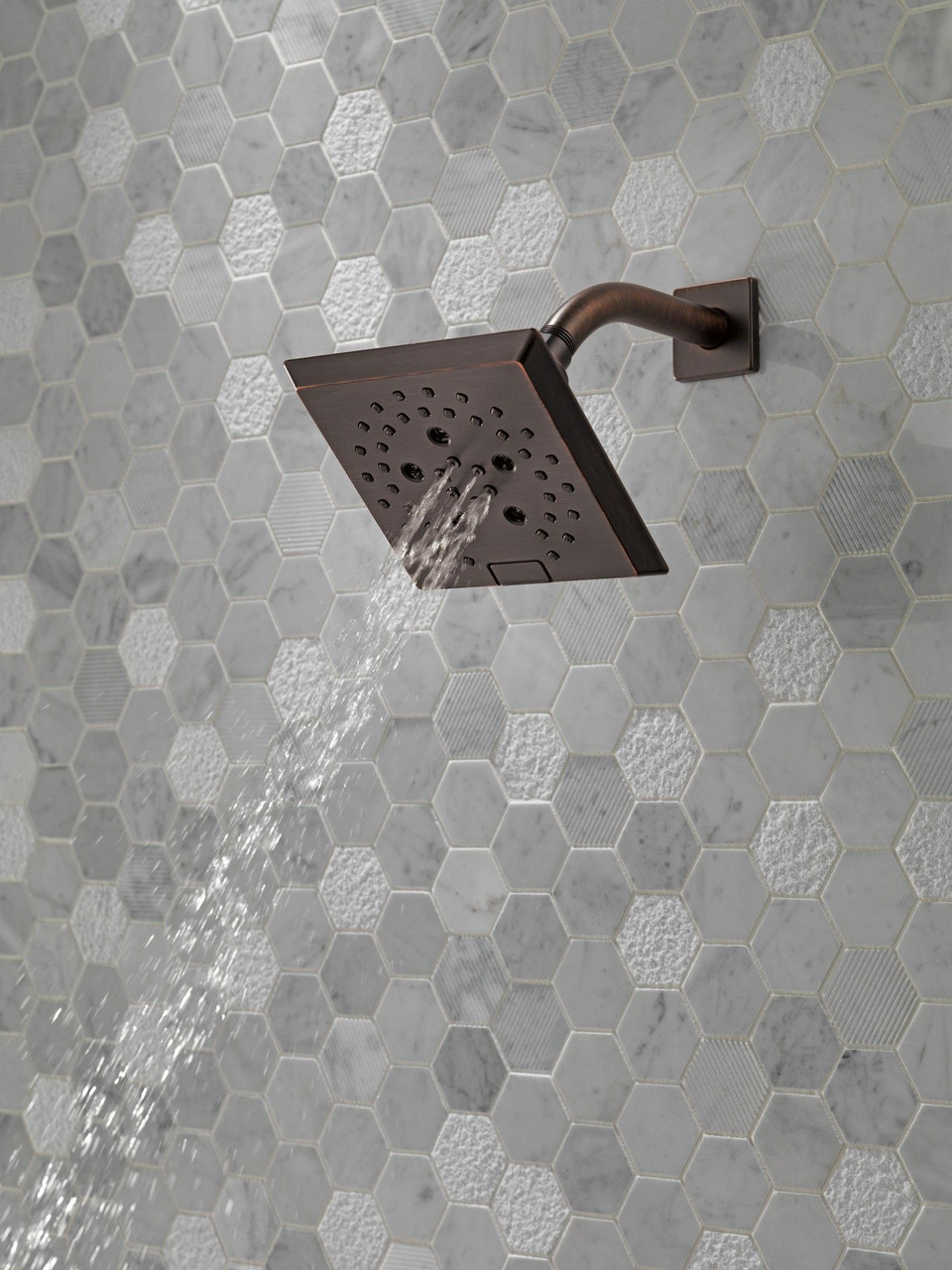 Delta 52664-RB Universal Showering Components H2Okinetic 5-Setting Angular Modern Raincan Shower Head, Venetian Bronze
