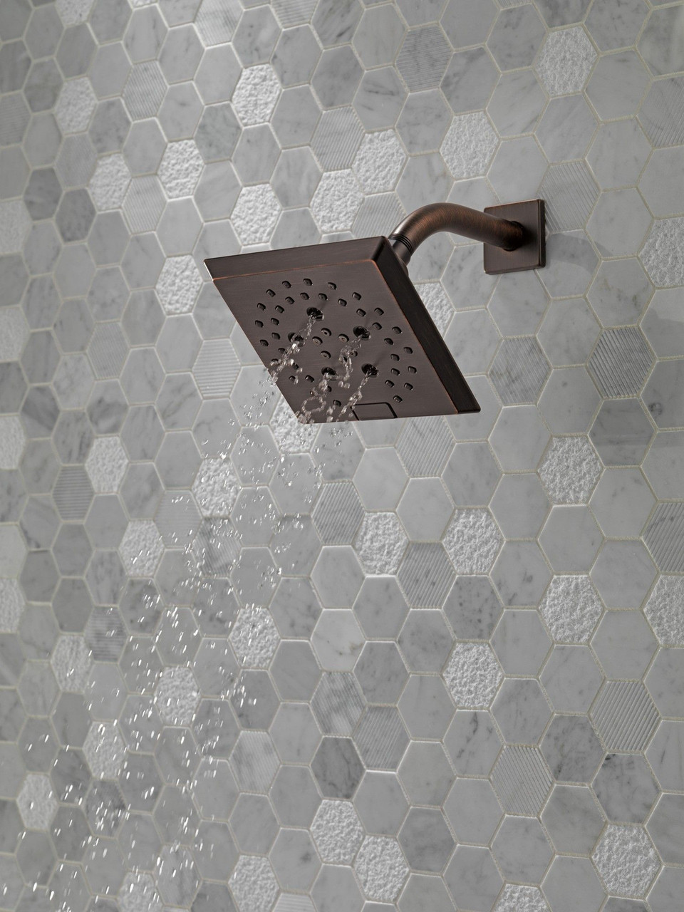 52664-RB Universal Showering Components H2Okinetic 5-Setting Angular Modern Raincan Shower Head, Venetian Bronze