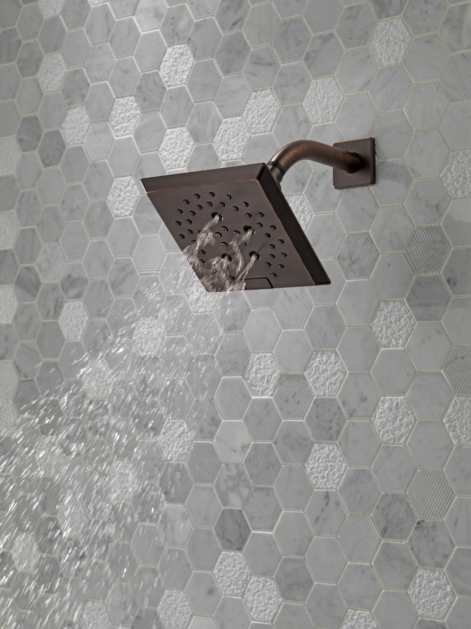 52664-RB Universal Showering Components H2Okinetic 5-Setting Angular Modern Raincan Shower Head, Venetian Bronze