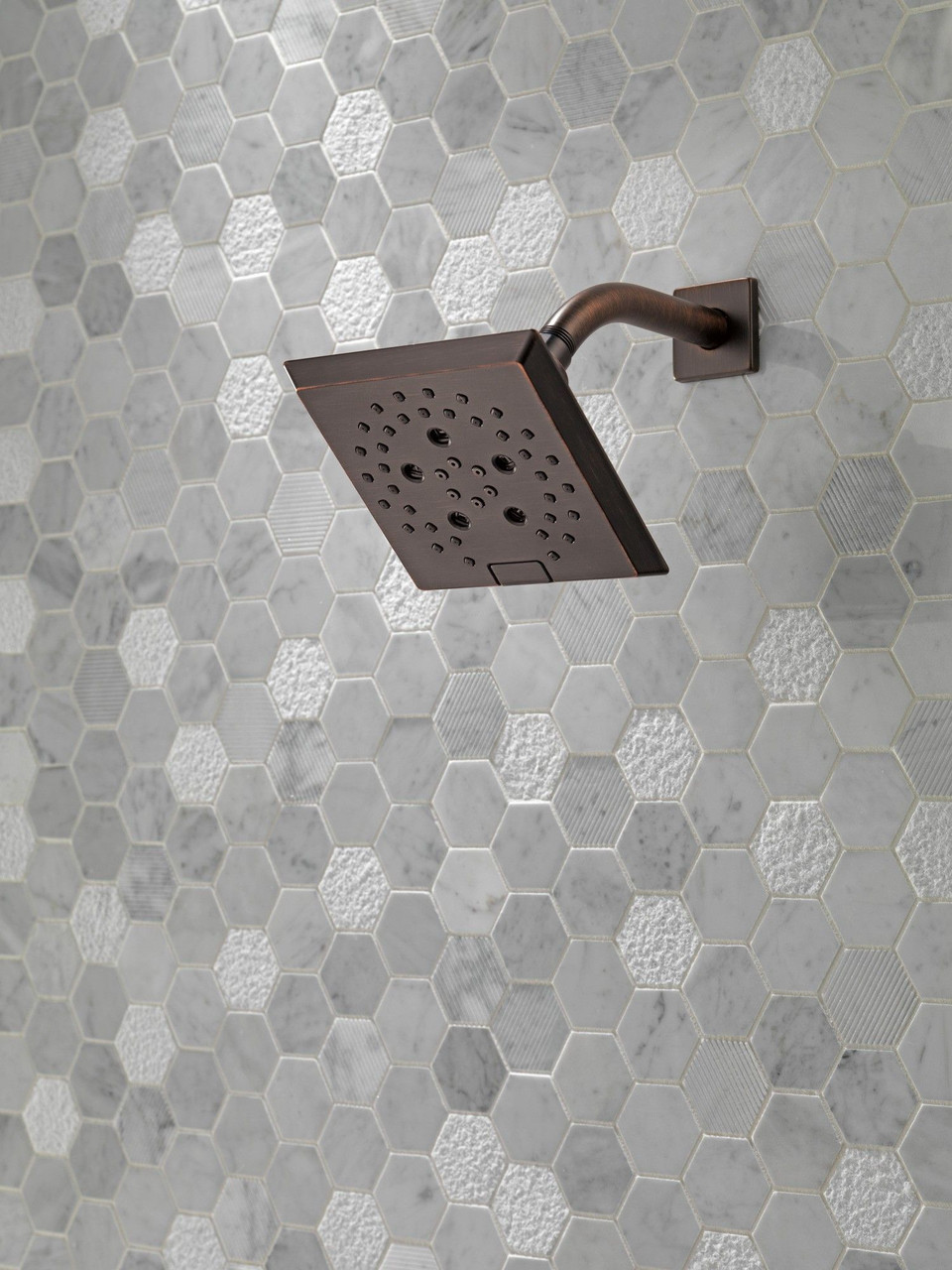 52664-RB Universal Showering Components H2Okinetic 5-Setting Angular Modern Raincan Shower Head, Venetian Bronze