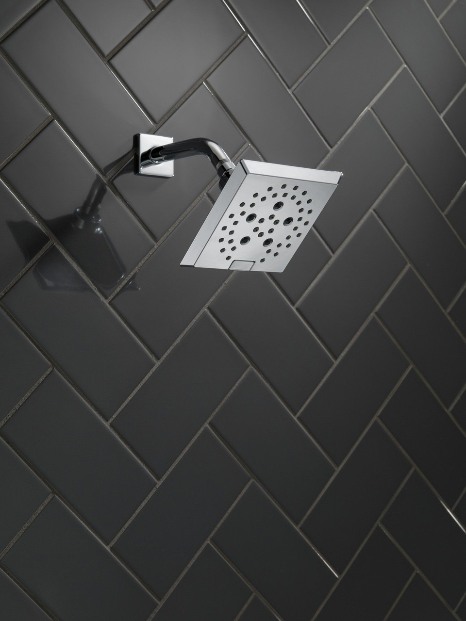 Delta 52664-PR Universal Showering Components H2Okinetic 5-Setting Angular Modern Raincan Shower Head, Lumicoat Chrome