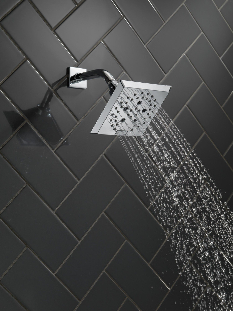 Delta 52664-PR Universal Showering Components H2Okinetic 5-Setting Angular Modern Raincan Shower Head, Lumicoat Chrome