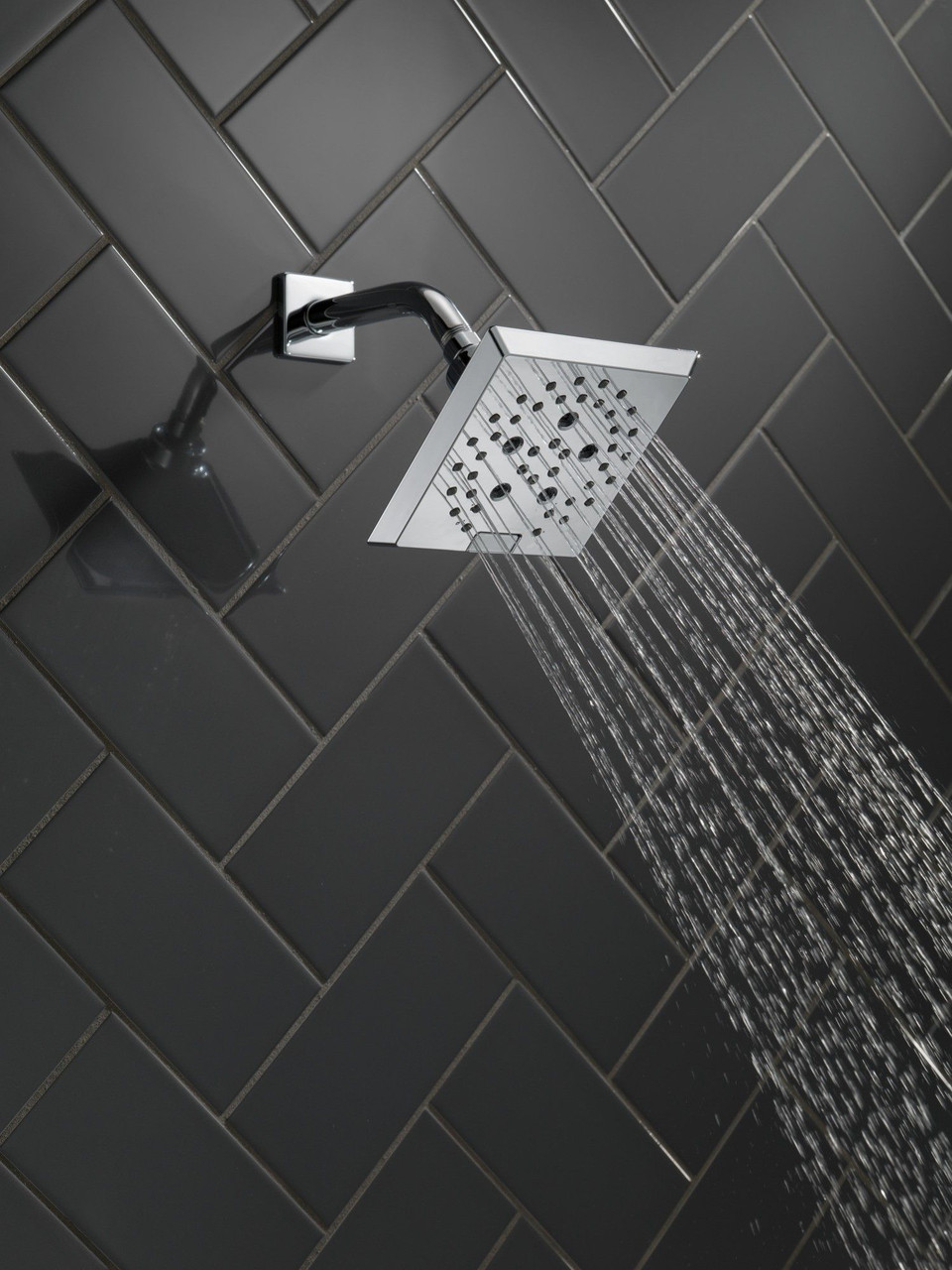 Delta 52664-PR Universal Showering Components H2Okinetic 5-Setting Angular Modern Raincan Shower Head, Lumicoat Chrome