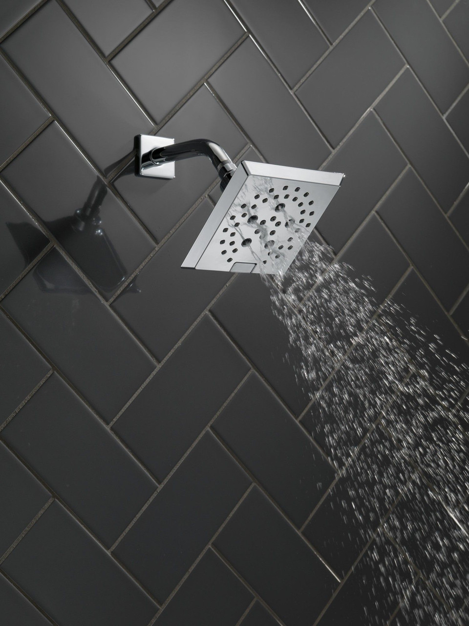 Delta 52664-PR Universal Showering Components H2Okinetic 5-Setting Angular Modern Raincan Shower Head, Lumicoat Chrome