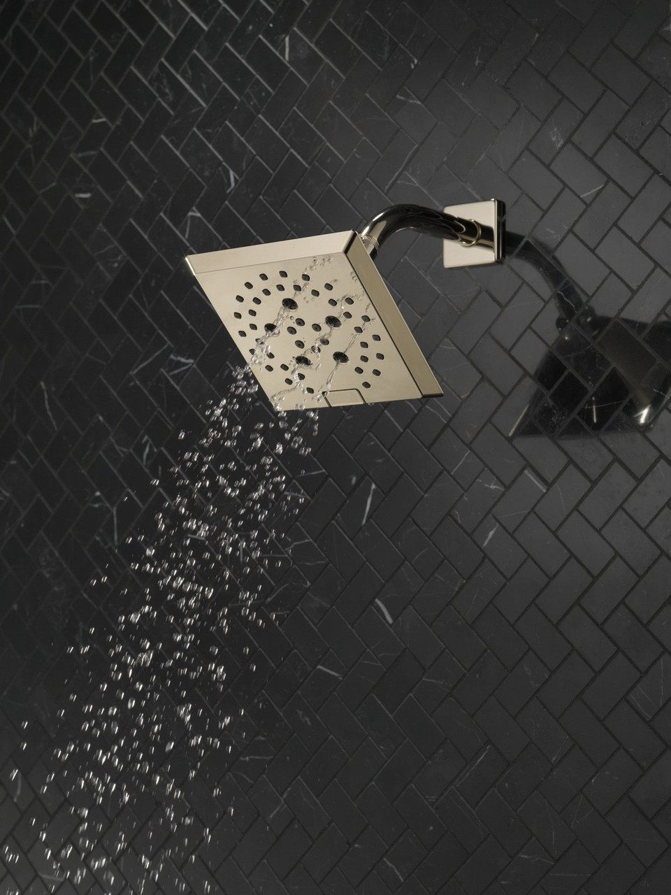 Delta 52664-PN-PR Universal Showering Components H2Okinetic 5-Setting Angular Modern Raincan Shower Head, Lumicoat Polished Nickel