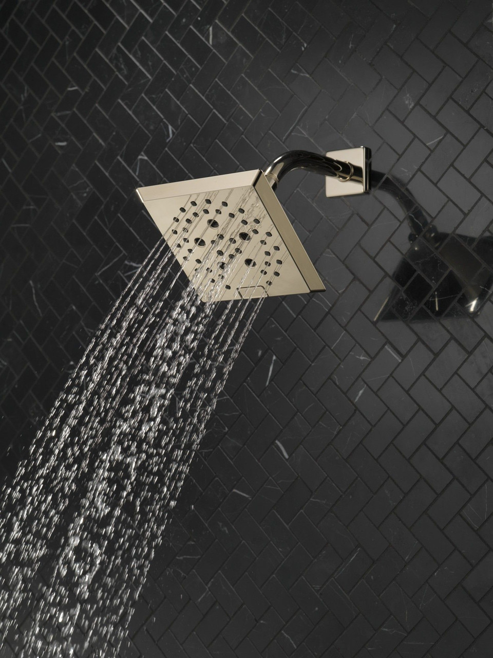 52664-PN-PR Universal Showering Components H2Okinetic 5-Setting Angular Modern Raincan Shower Head, Lumicoat Polished Nickel