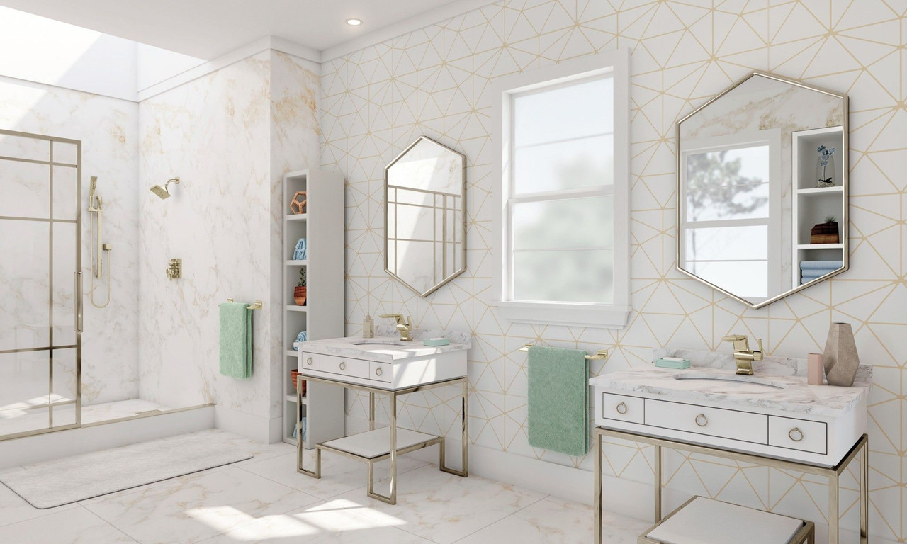 52664-PN-PR Universal Showering Components H2Okinetic 5-Setting Angular Modern Raincan Shower Head, Lumicoat Polished Nickel