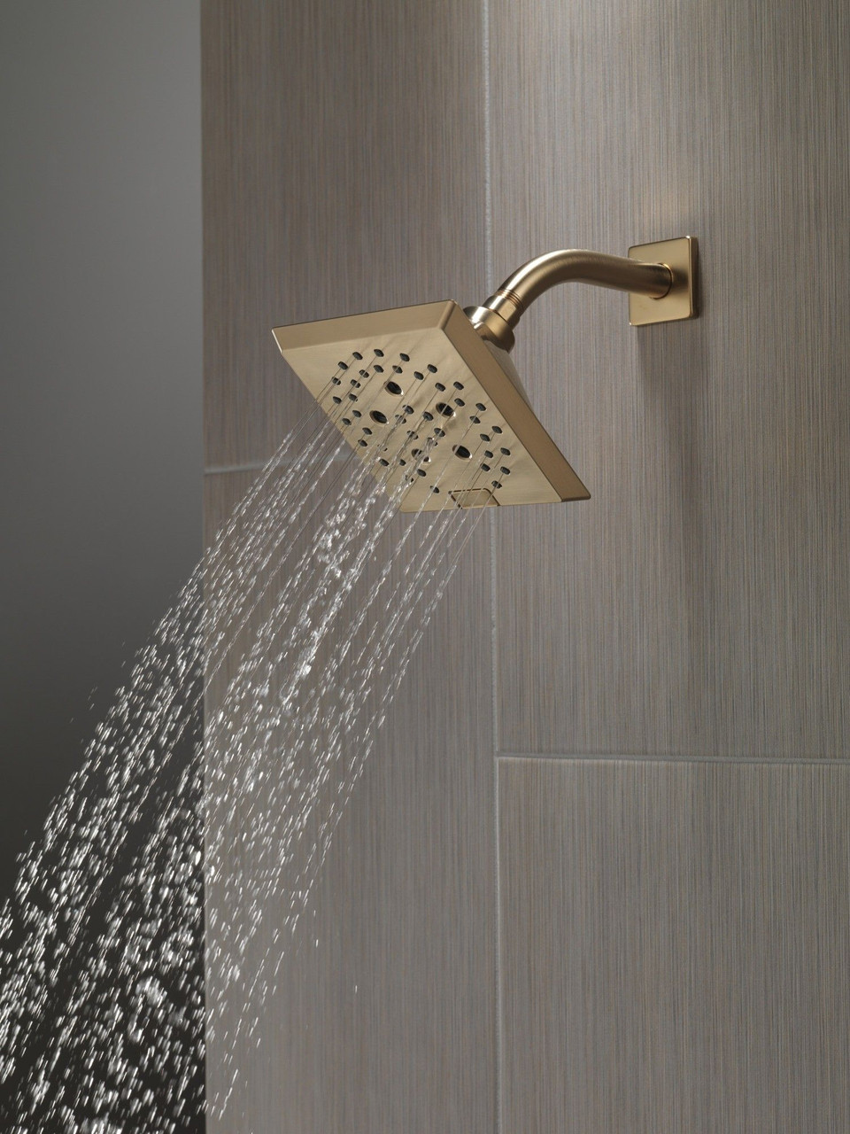 52664-CZ-PR Universal Showering Components H2Okinetic 5-Setting Angular Modern Raincan Shower Head, Lumicoat Champagne Bronze