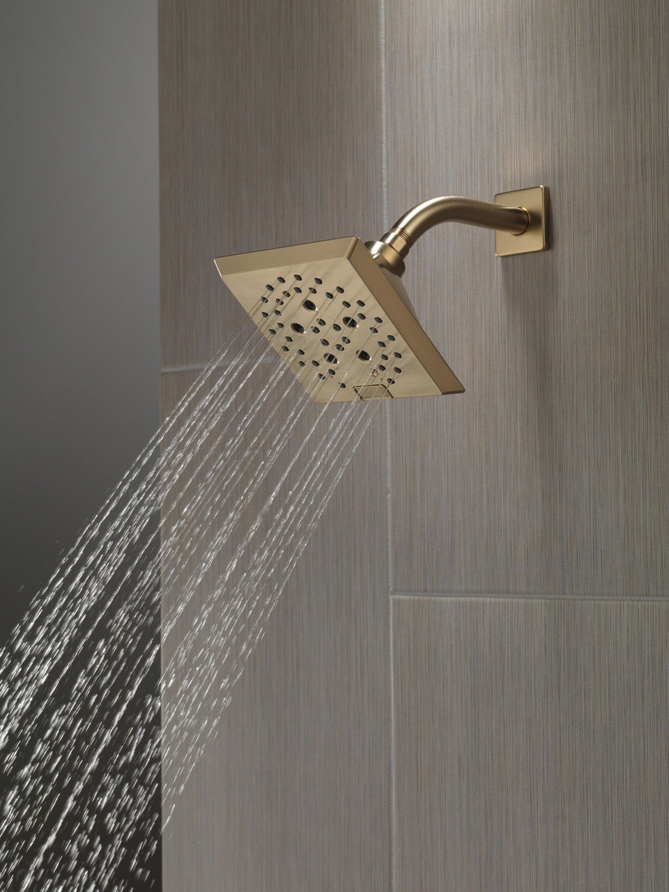52664-CZ-PR Universal Showering Components H2Okinetic 5-Setting Angular Modern Raincan Shower Head, Lumicoat Champagne Bronze