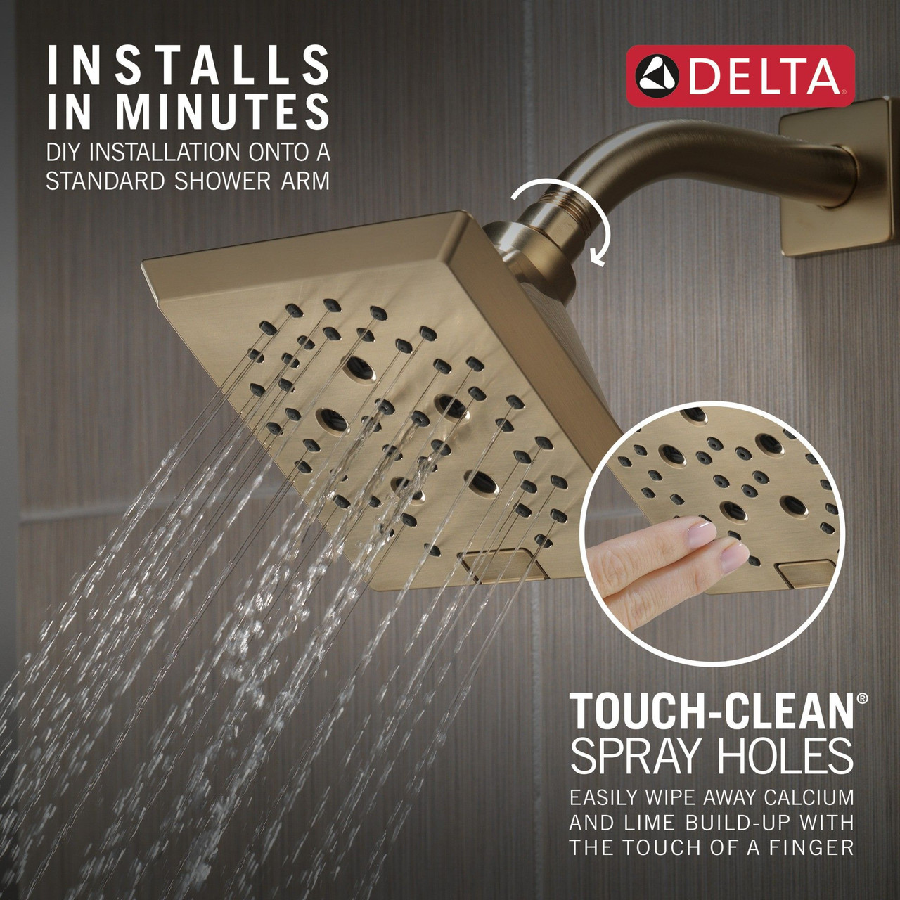 52664-CZ-PR Universal Showering Components H2Okinetic 5-Setting Angular Modern Raincan Shower Head, Lumicoat Champagne Bronze