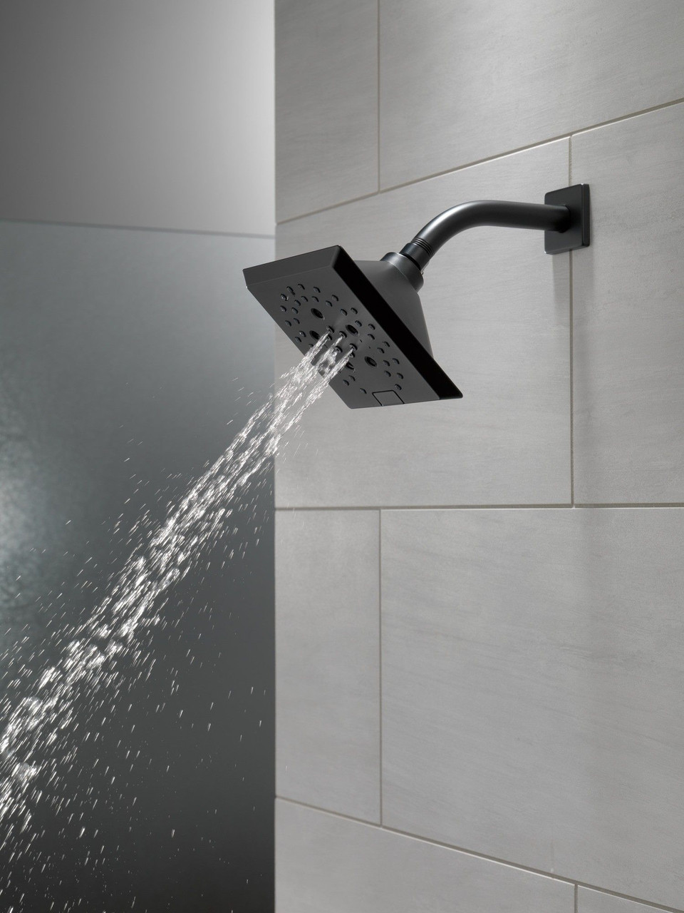 Delta 52664-BL Universal Showering Components H2Okinetic 5-Setting Angular Modern Raincan Shower Head, Matte Black