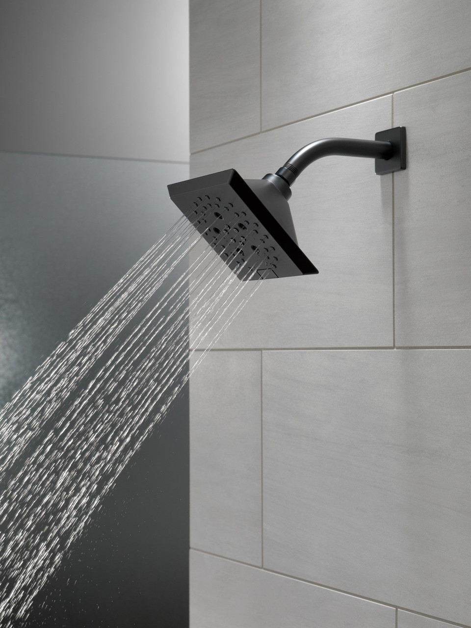 Delta 52664-BL Universal Showering Components H2Okinetic 5-Setting Angular Modern Raincan Shower Head, Matte Black