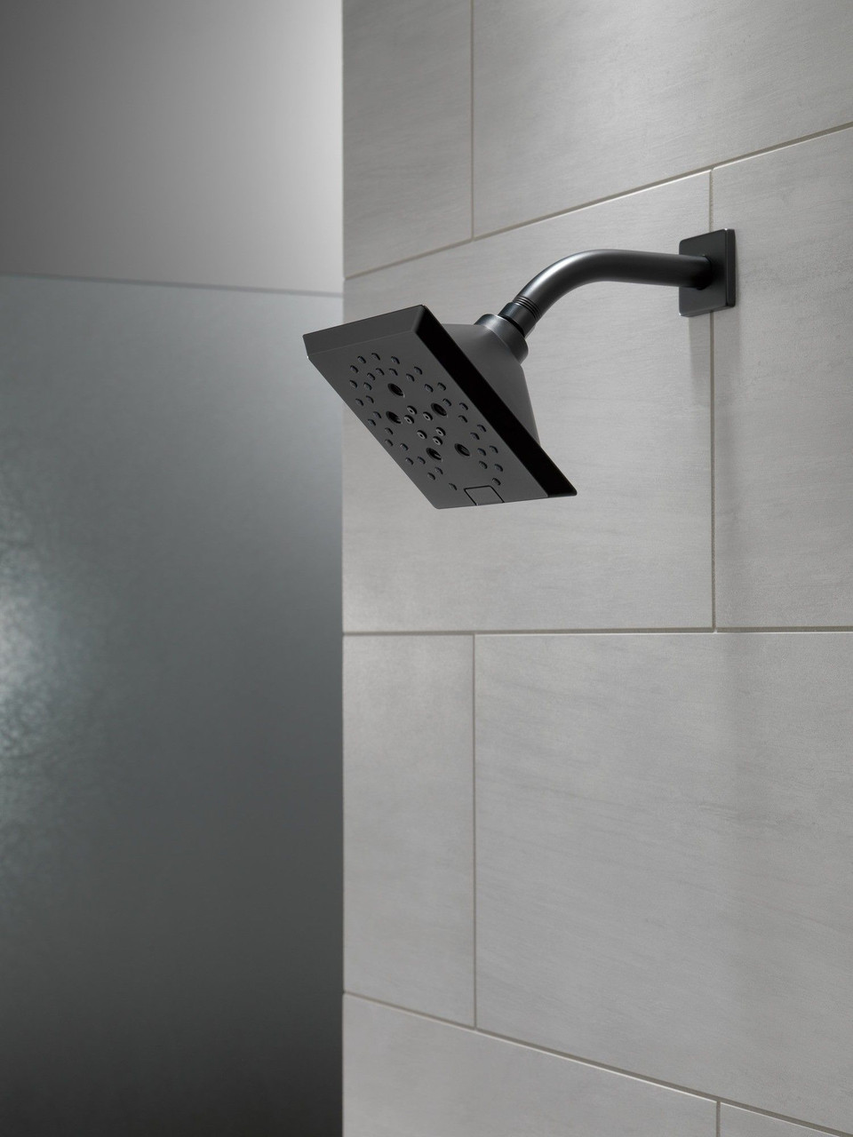 Delta 52664-BL Universal Showering Components H2Okinetic 5-Setting Angular Modern Raincan Shower Head, Matte Black