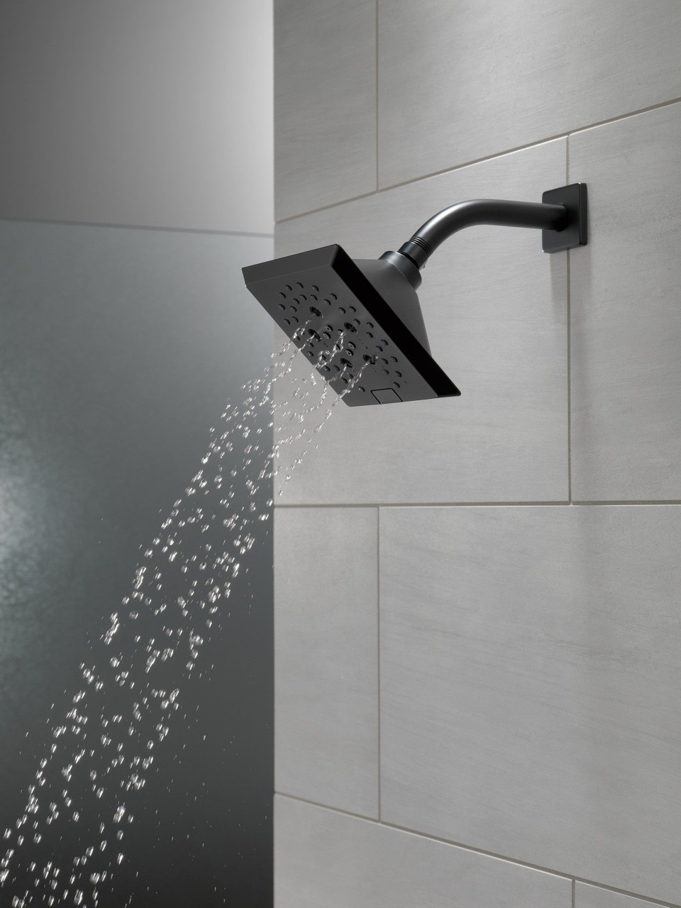 52664-BL Universal Showering Components H2Okinetic 5-Setting Angular Modern Raincan Shower Head, Matte Black