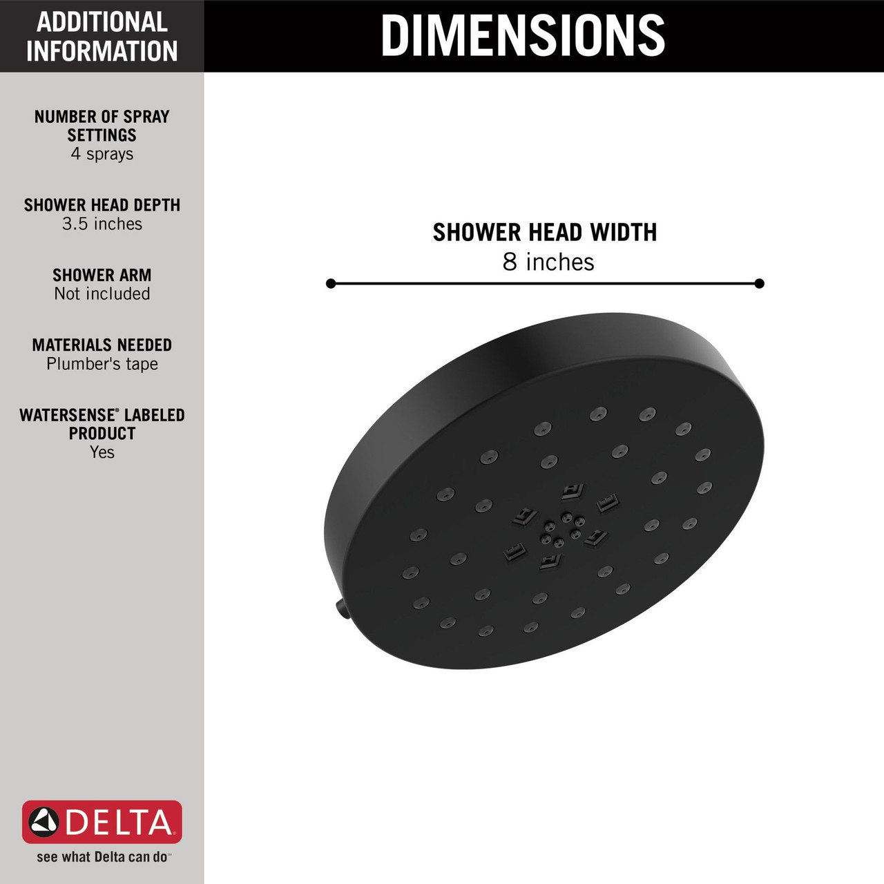 Delta 52488-BL Universal Showering Components H2Okinetic 4-Setting Shower Head with UltraSoak, Matte Black