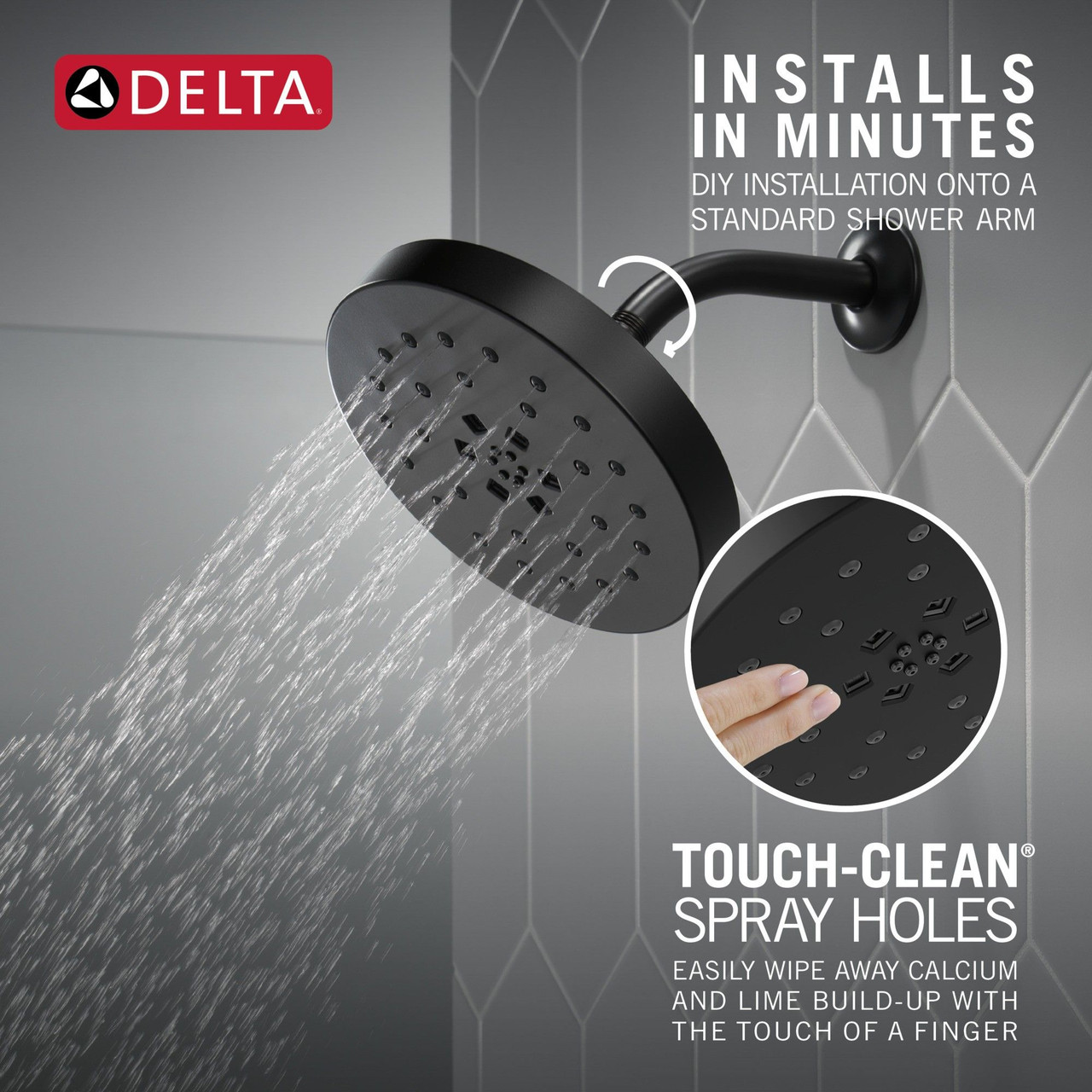 Delta 52488-BL Universal Showering Components H2Okinetic 4-Setting Shower Head with UltraSoak, Matte Black