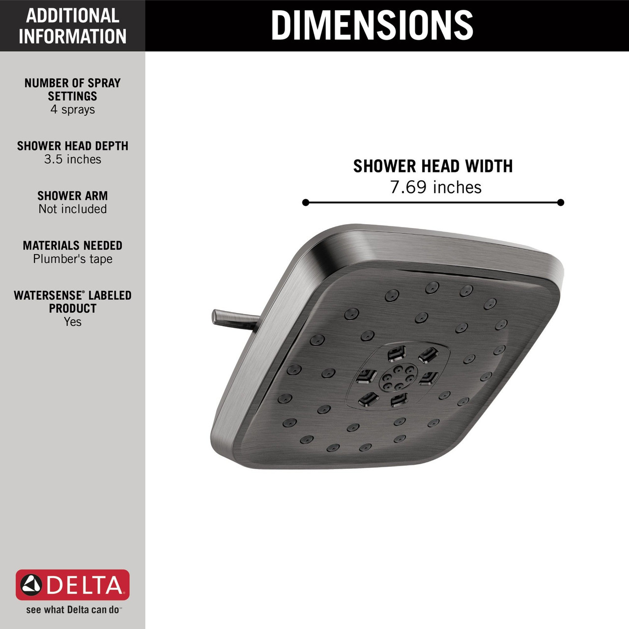 52460-KS-PR Universal Showering Components H2Okinetic 4-Setting Shower Head with UltraSoak, Lumicoat Black Stainless