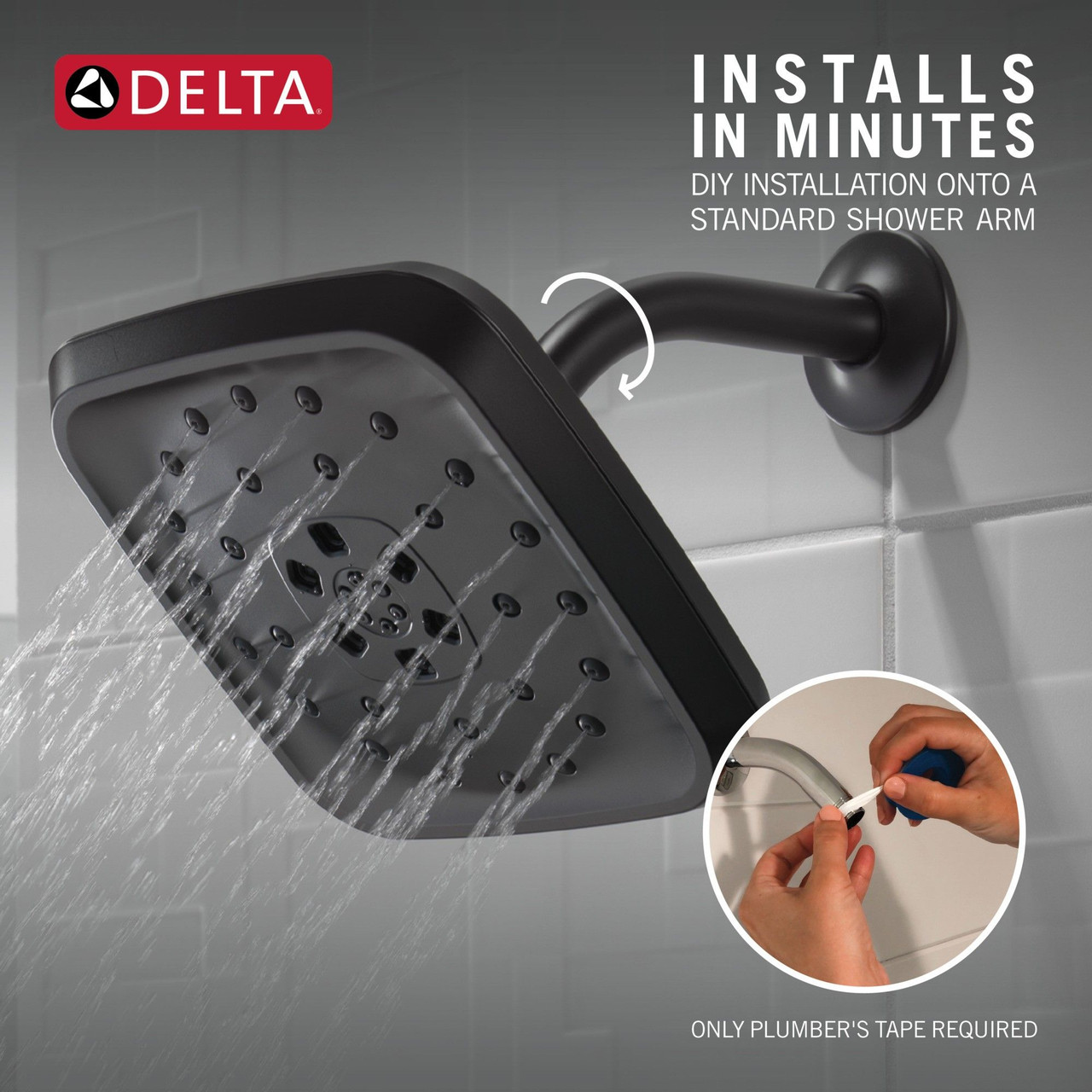 52460-BL Universal Showering Components H2Okinetic 4-Setting Shower Head with UltraSoak, Matte Black