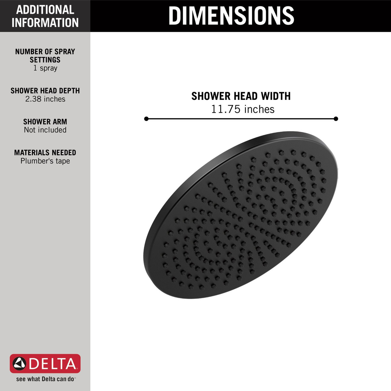 52158-BL25 Universal Showering Components Single-Setting Metal Raincan Shower Head, Matte Black