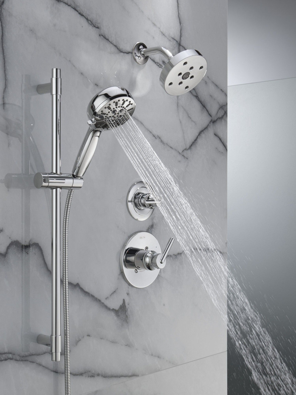 Delta 51584-PR Universal Showering Components 7-Setting Slide Bar Hand Shower with Cleaning Spray, Lumicoat Chrome