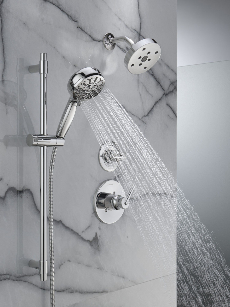 Delta 51584-PR Universal Showering Components 7-Setting Slide Bar Hand Shower with Cleaning Spray, Lumicoat Chrome
