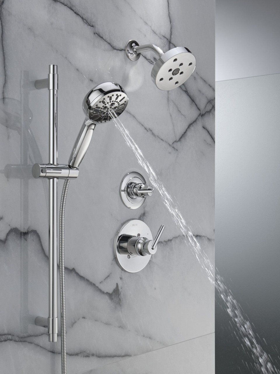 51584-PR Universal Showering Components 7-Setting Slide Bar Hand Shower with Cleaning Spray, Lumicoat Chrome