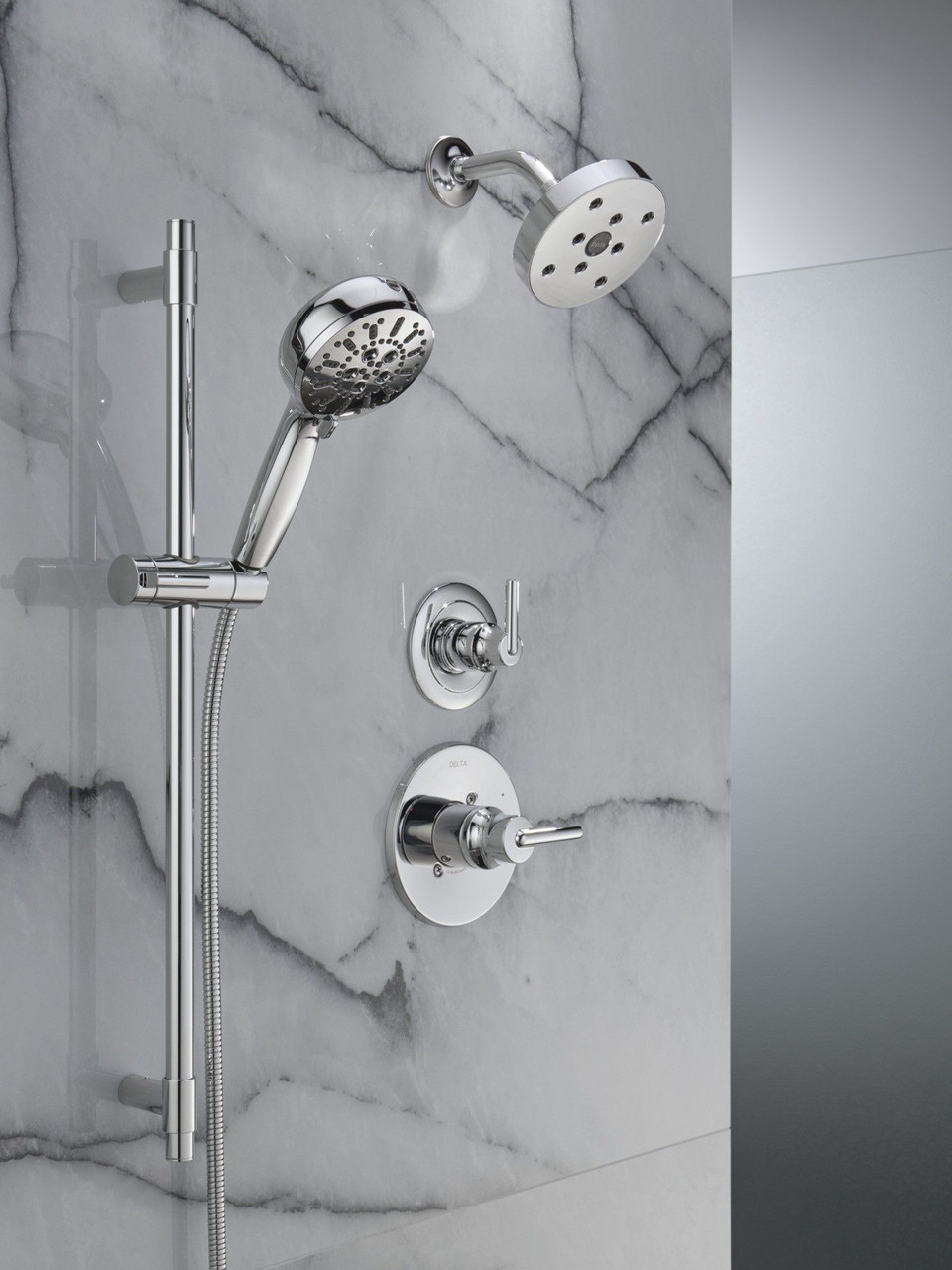 51584-PR Universal Showering Components 7-Setting Slide Bar Hand Shower with Cleaning Spray, Lumicoat Chrome