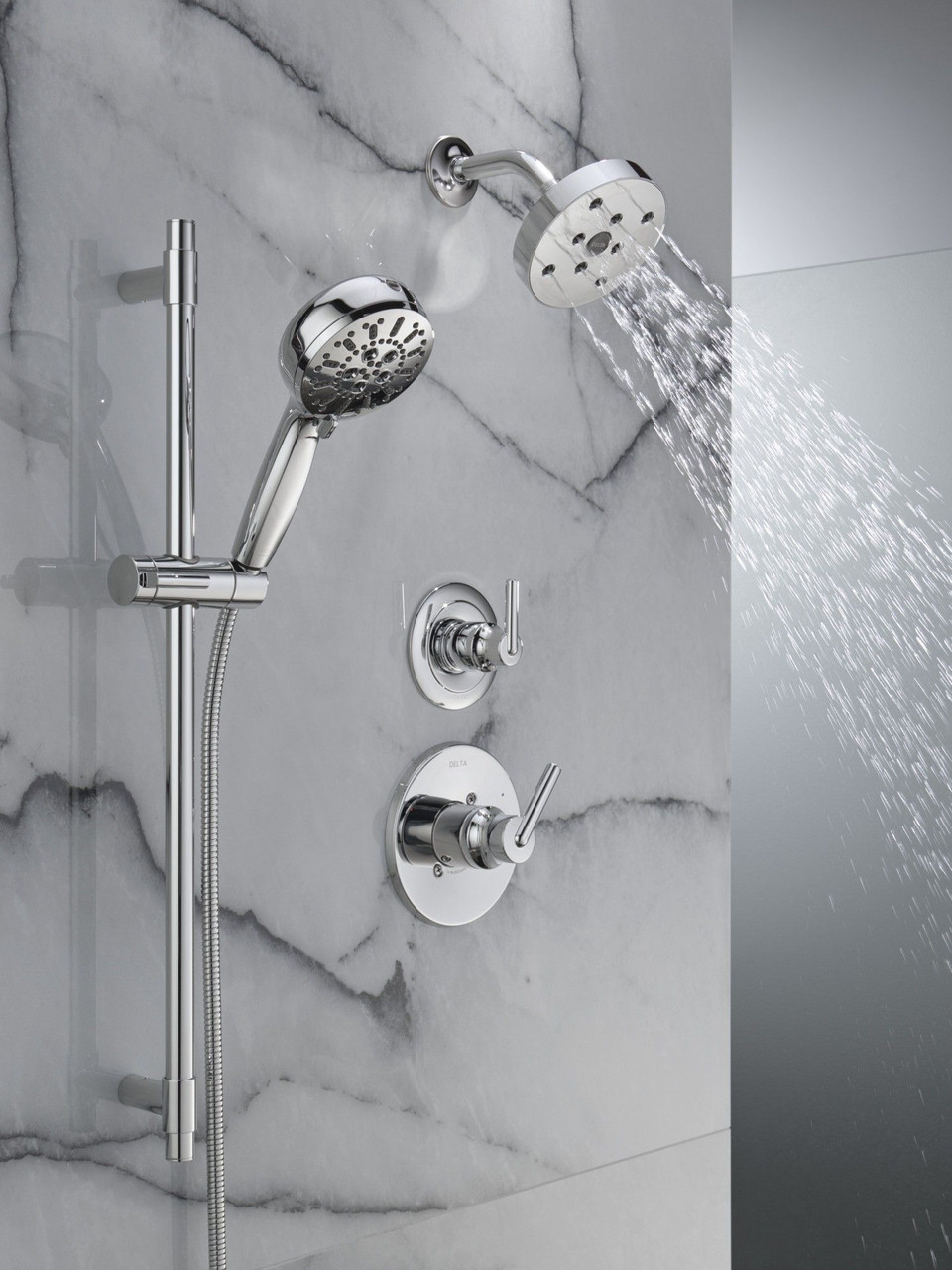 51584-PR Universal Showering Components 7-Setting Slide Bar Hand Shower with Cleaning Spray, Lumicoat Chrome