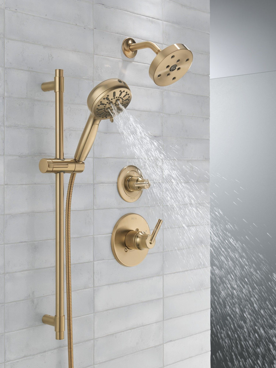 51584-CZ-PR Universal Showering Components 7-Setting Slide Bar Hand Shower with Cleaning Spray, Lumicoat Champagne Bronze