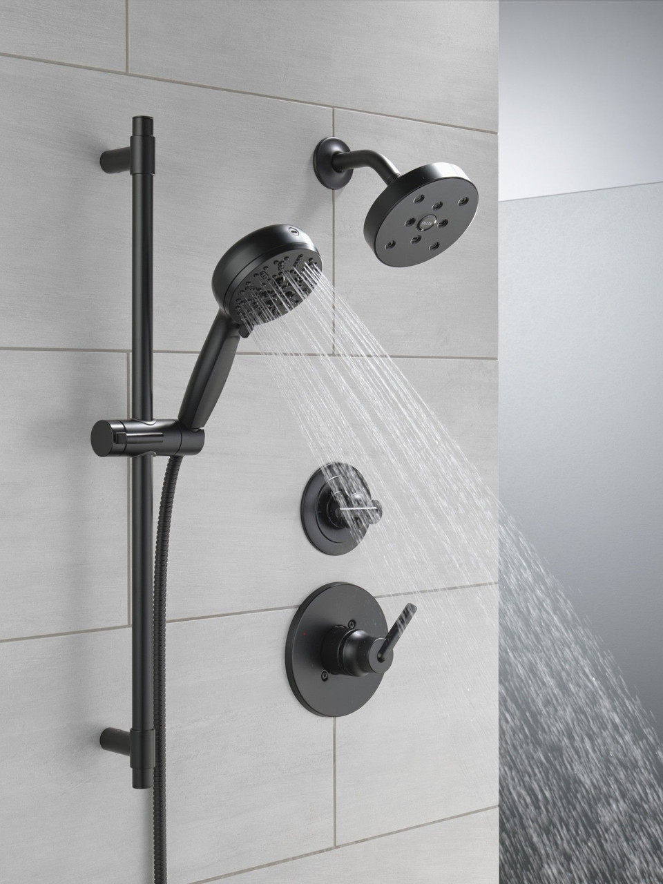 51584-BL Universal Showering Components 7-Setting Slide Bar Hand Shower with Cleaning Spray, Matte Black