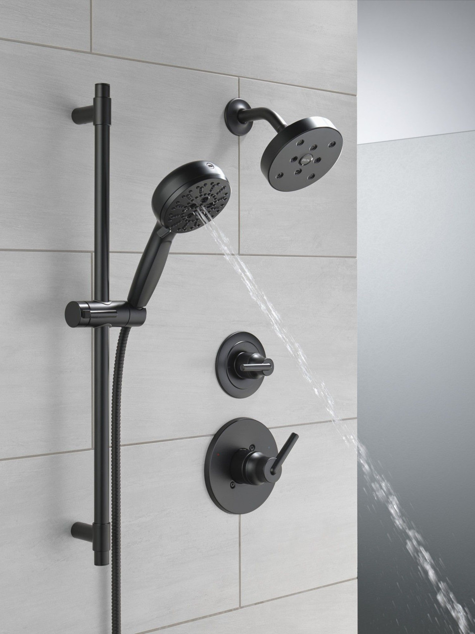 51584-BL Universal Showering Components 7-Setting Slide Bar Hand Shower with Cleaning Spray, Matte Black